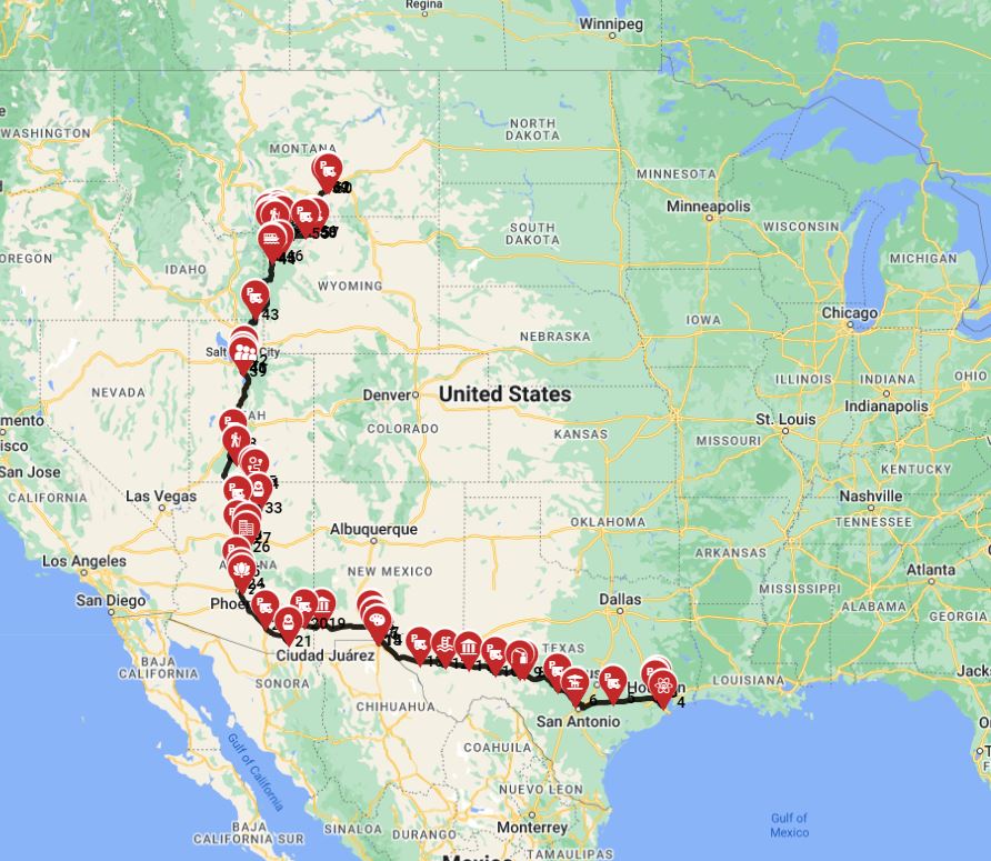 Houston to Billings with a Motorhome  full trip route Including Yellowstone